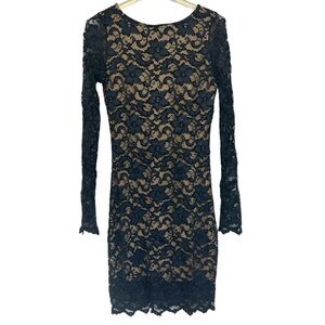 Karen Kane Lace Long Sleeve Dress navy and tan